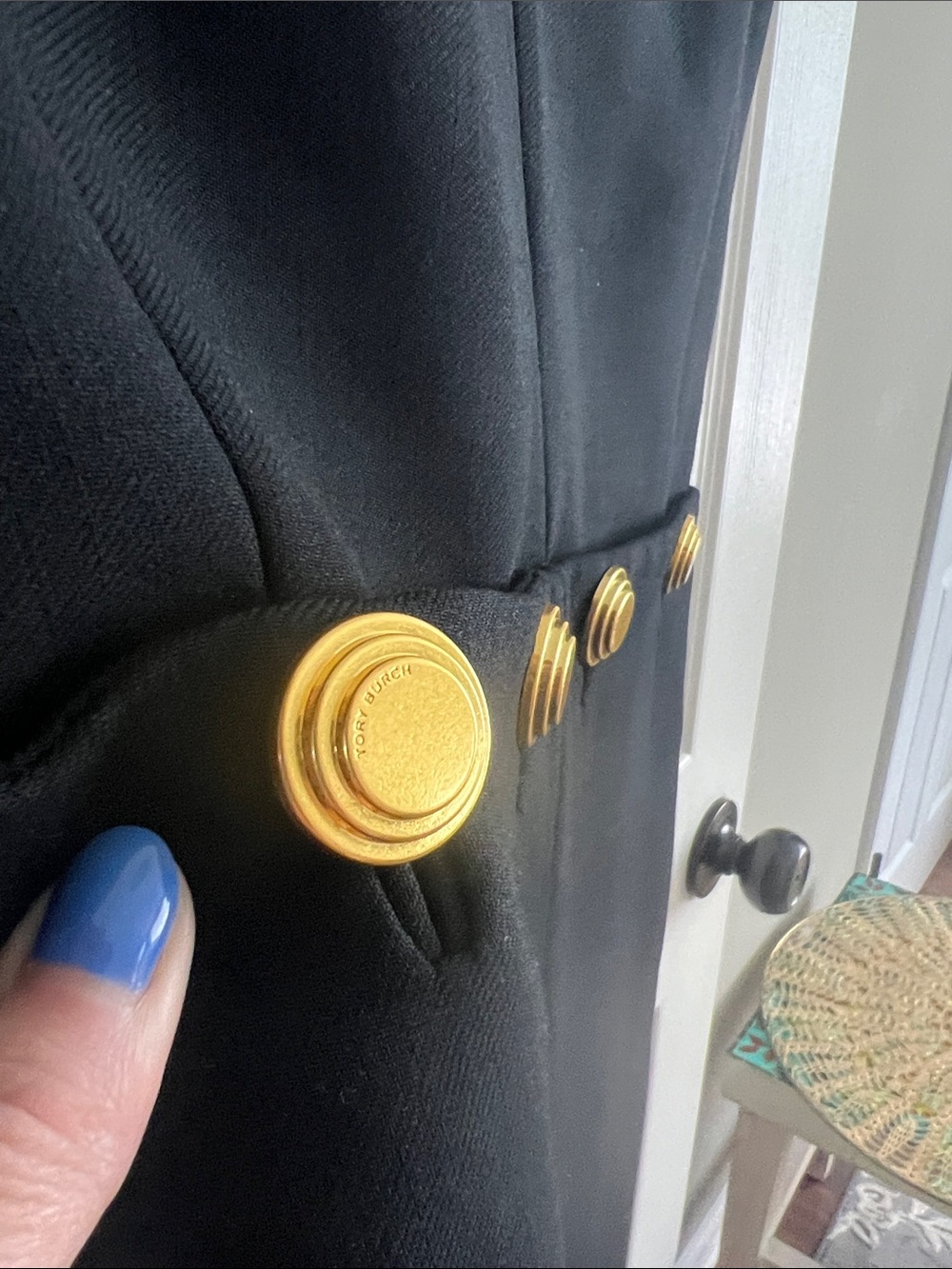 Tory Burch Freemont Jumpsuit Classic Black V-Neck with Gold Button Detail - Picture 4 of 8
